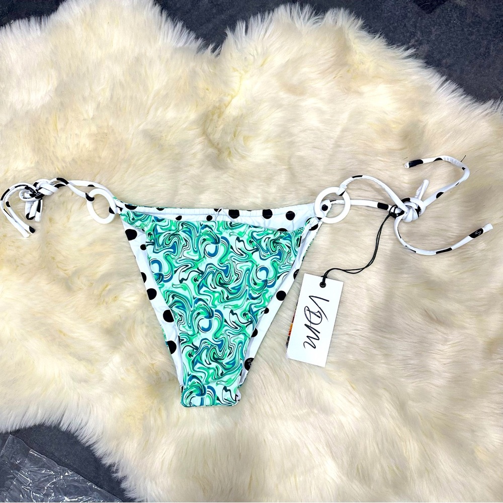 NWT VDM The Label Ziggy Mint Marble Reversible Bikini Bottoms polka dot o ring
